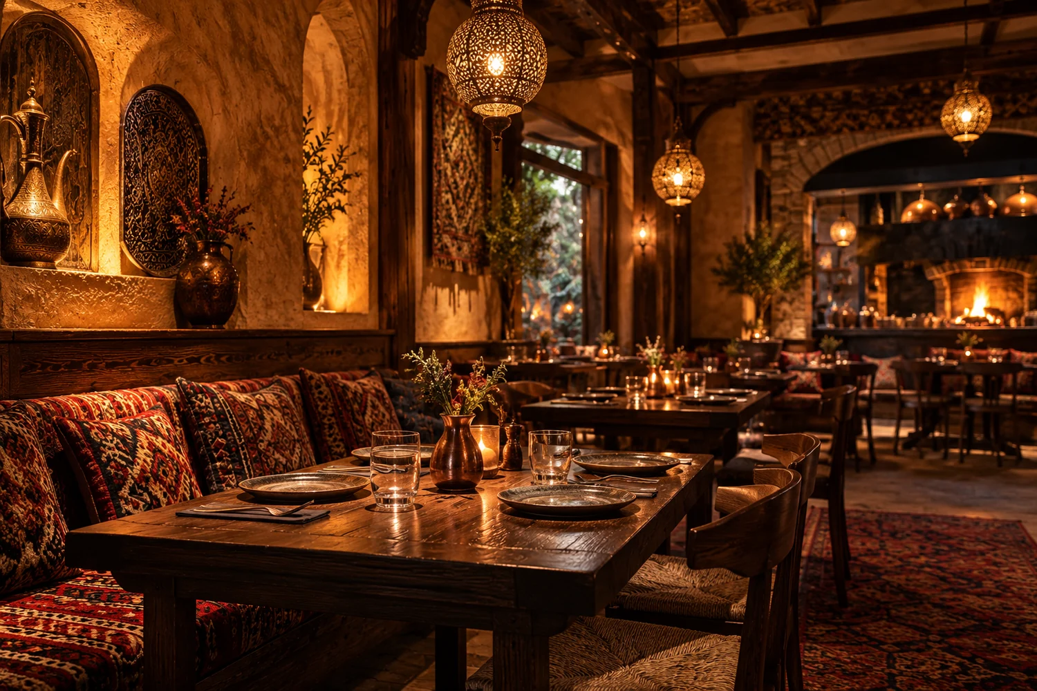 Warm Afghan-inspired dining room